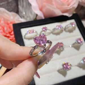 Twisted Band Heart Pink & White Cubic Zirconia Sparkly Ring - Adjustable NWT